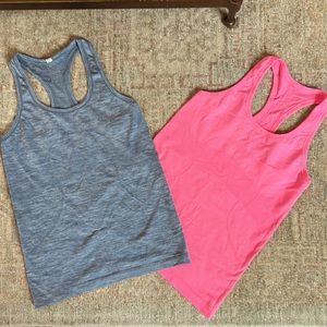 Lululemon tank tops, blue gray and bright pink